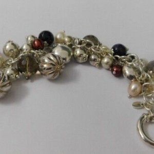 Ross Simon Charm Bracelet with Pearls and Gemstones QVC 7.5 in
